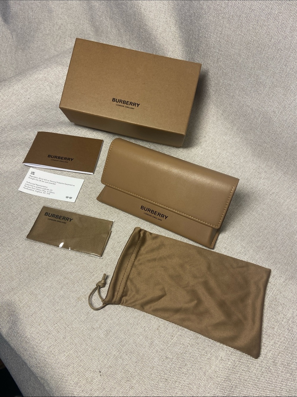 Burberry Tan Leather Glasses Case with Pouch